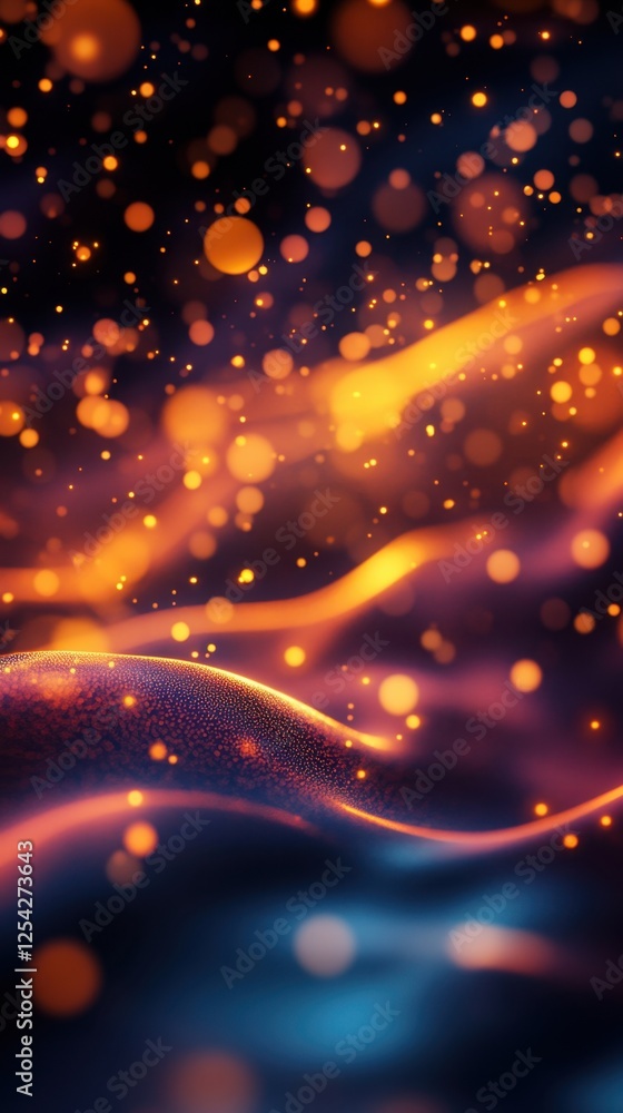 Poster abstract waves of orange and blue light creating a mesmerizing background