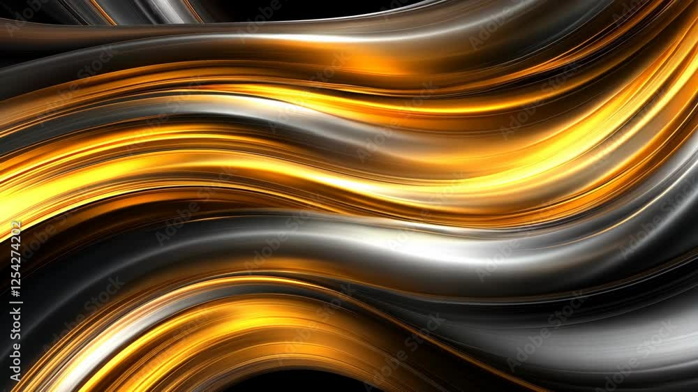 Aufkleber abstract waves of gold and silver flowing dynamically in a dark background
