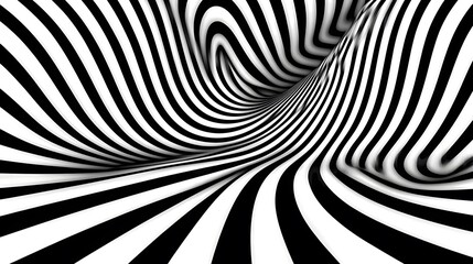 Abstract Black and White Waves with Distorted Line Patterns