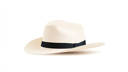 Elegant white hat with a black band resting on a smooth surface, ideal for fashion accessories