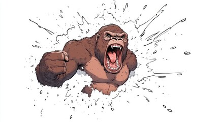 Dynamic illustration of a roaring gorilla breaking through a splash background, showcasing strength
