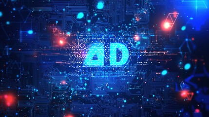 Fototapeta premium Glowing AI Letters in Digital Particle Network