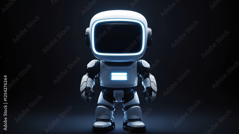 Aufkleber Glowing humanoid robot stands in dark space showcasing advanced design and minimalistic features. Generative AI
