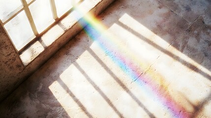 Sunlight Reflection with Rainbow Color Spectrum on Concrete Floor