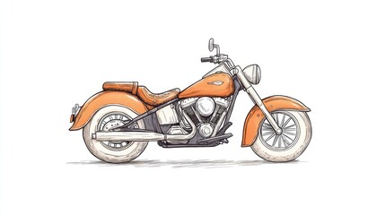 Vintage orange motorcycle illustration with detailed features on a plain background
