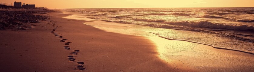 Footprints on Beach at Sunset