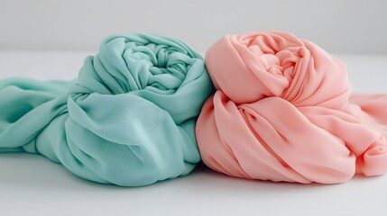 Soft Textile Drapes in Mint Green and Peach Color Arrangements