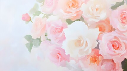 Oil painting of pink and white roses, Generative AI