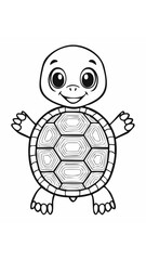 Obraz premium Cute Turtle Tortoise Mammal Coloring Kid Book Page in Black and White. Monochrome and Colored Samples 