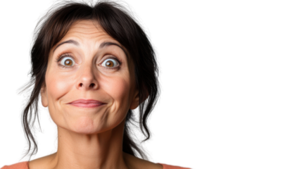 Brunette woman making funny face with transparent background