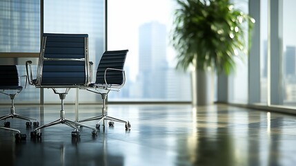 Modern office chairs meeting room city view
