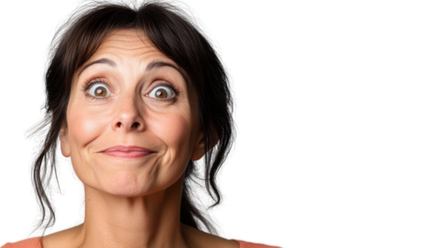 Brunette woman making funny face with transparent background