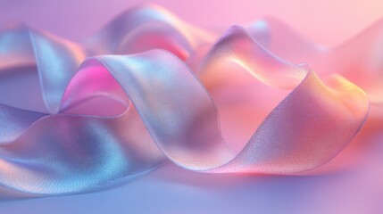 Obraz premium Soft Satin Ribbon with Iridescent Colors on a Blurred Background for Creative Design Projects