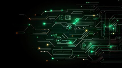 Fototapeta premium Abstract Circuit Board Pattern With Glowing Green Lines