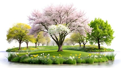 Obraz premium Spring, Summer, Autumn, Winter Trees on Island