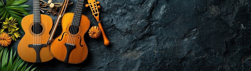 Obraz premium Musical Instruments on Dark Stone Background
