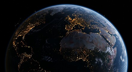 Naklejka premium Earth View From Space at Night with City Lights Visible
