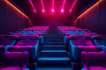 Fototapeta premium modern cinema hall with futuristic lighting and seats
