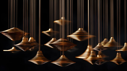 of kinetic pendulums swinging in harmony, forming intricate motion patterns 