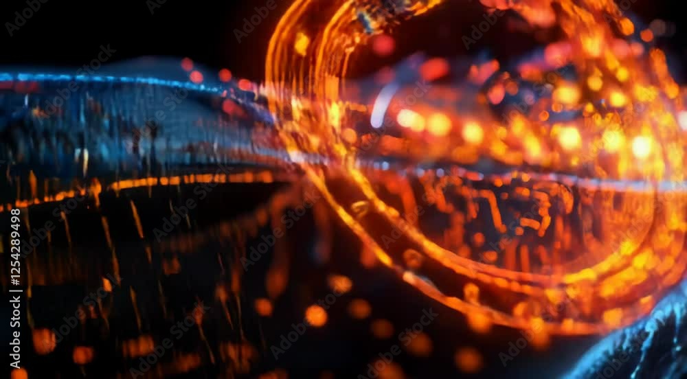 Poster a stunning abstract wave composed of glowing particles, showcasing vibrant colors and dynamic moveme