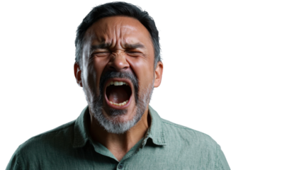 Furious man shouting with transparent background