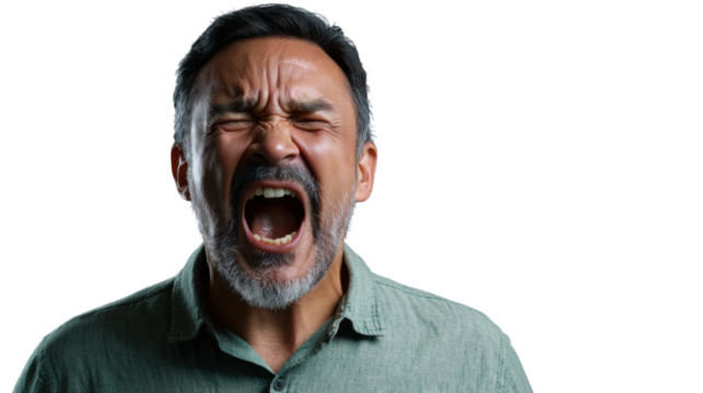 Furious man shouting with transparent background