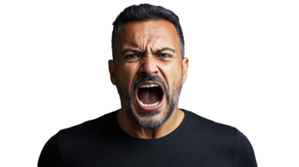 Furious man shouting with transparent background: expressing anger and frustration