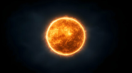 Fiery Sun in Space, Dark Background; Astronomy Illustration
