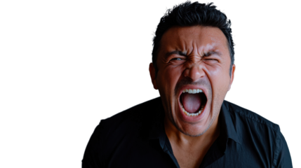 Furious man shouting with transparent background