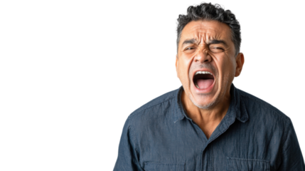 Furious man shouting with transparent background