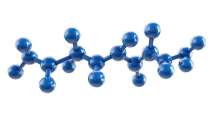 Blue molecule model, 3D render, science, white background, research