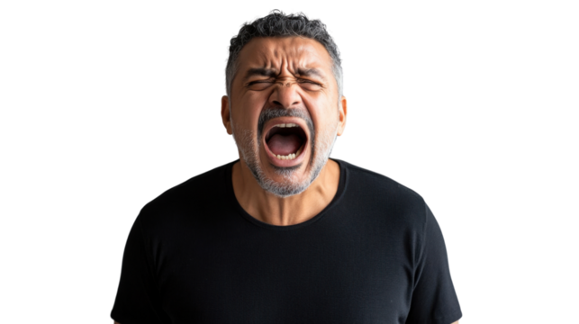 Furious mature man shouting with transparent background - Powered by Adobe