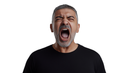 Furious mature man shouting with transparent background