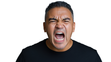 Furious man shouting with transparent background