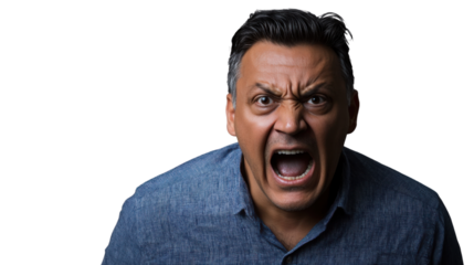 Furious man shouting with transparent background