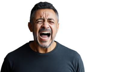 Furious mature man shouting with transparent background