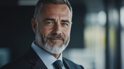 Fototapeta premium Confident Caucasian Male Entrepreneur in a Stylish Suit Smiling in a Modern Business Environment, Representing Leadership, Success, and Professionalism