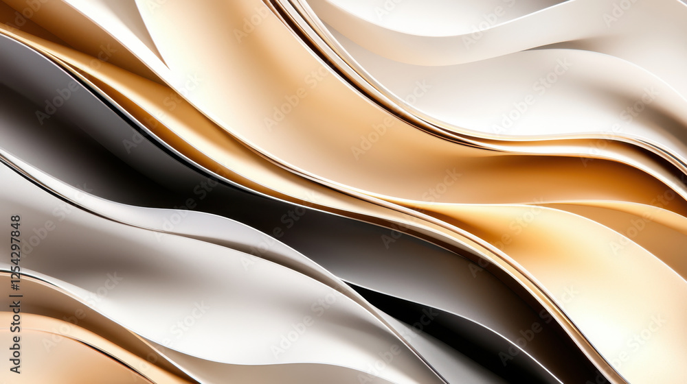 Poster elegant abstract waves in gold, silver, and cream tones create dynamic visual flow