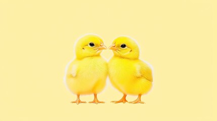 Two adorable yellow chicks facing each other against a soft yellow background, symbolizing friendship