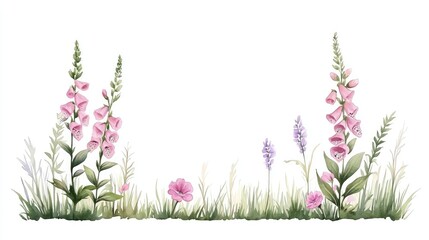 Delicate watercolor illustration of vibrant wildflowers in a serene garden setting