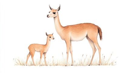 A serene illustration of a mother and baby gazelle in a grassy landscape, showcasing their bond