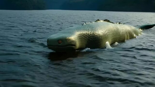 massive lake monster swimming around fish