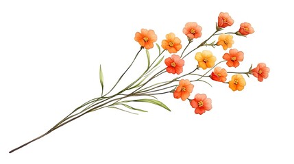Vibrant orange and yellow flowers on a delicate stem against a white background