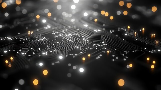 Illuminated Circuit Board, Data Flow, Technology, Abstract Background,  Website Banner - Powered by Adobe