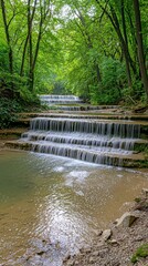 Obraz premium Cascading waterfall through a lush forest