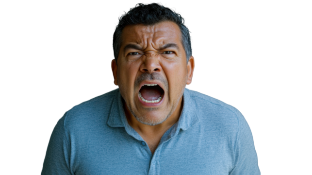 Man expressing anger with mouth wide open