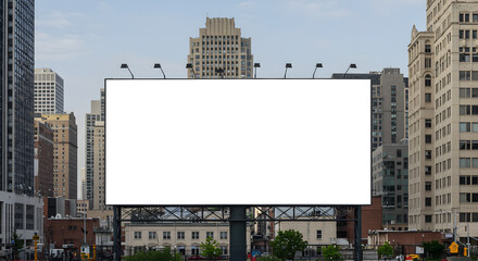 Obraz premium Blank Billboard in Urban Cityscape Perfect for Advertising Mockups