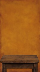 Empty wooden table against an orange background