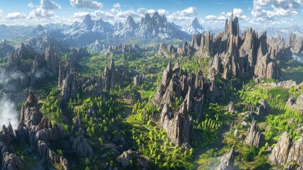 Scenic mountain valley, aerial view, vibrant landscape, possible use for wallpaper or desktop background