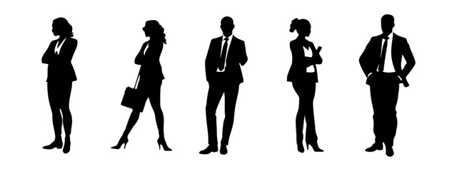 Group people business silhouettes different poses vector editable.